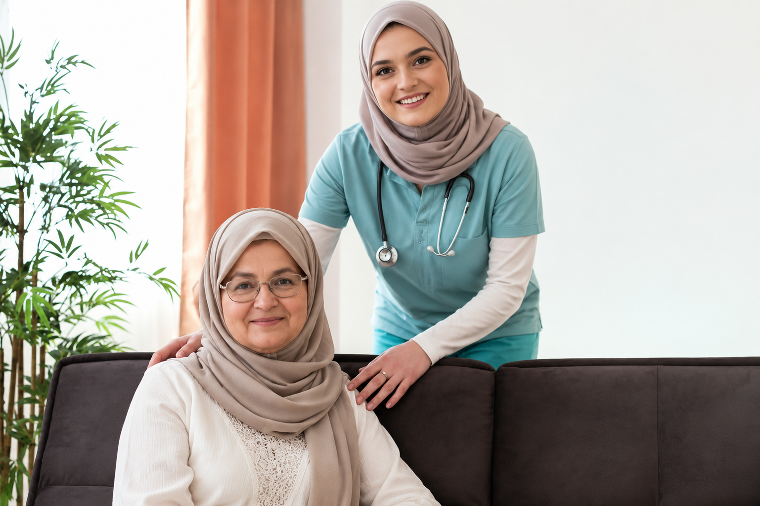Female healthcare professional providing private elderly care at home in Dubai